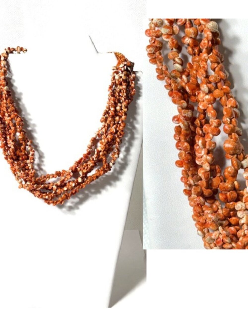 Coldwater Creek coral-tone shell 6-strand necklace.